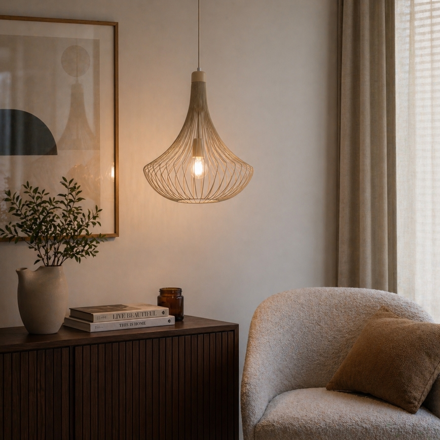 Lustre pendente com cabo BALERINA 1xE27/15W/230V bege