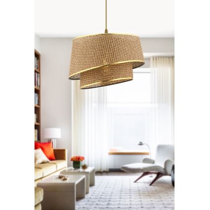 Lustre pendente com cabo BARETTE 1xE27/60W/230V castanho/dourado