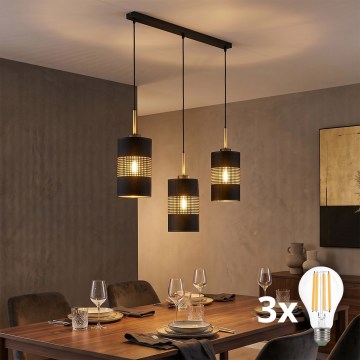Lustre pendente com cabo BOGART 3xE27/15W/230V preto/dourado