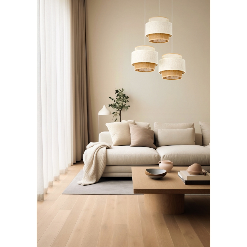 Lustre pendente com cabo BOHO 3xE27/60W/230V branco/juta