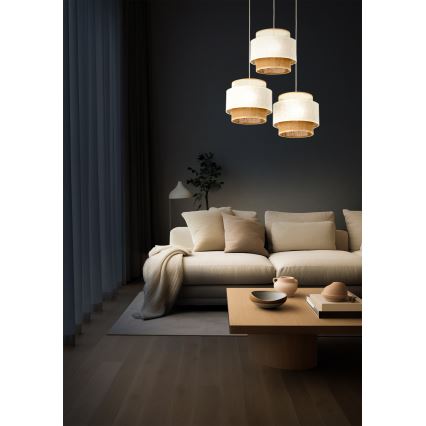 Lustre pendente com cabo BOHO 3xE27/60W/230V branco/juta