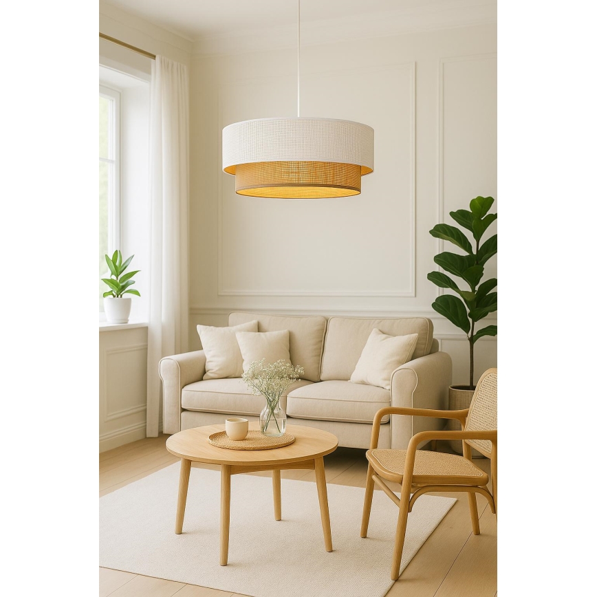 Lustre pendente com cabo BORHO 1xE27/60W/230V Ø 50 cm branco/juta