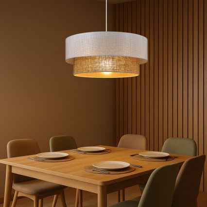 Lustre pendente com cabo BORHO 1xE27/60W/230V Ø 50 cm branco/juta