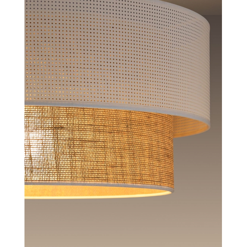Lustre pendente com cabo BORHO 1xE27/60W/230V Ø 50 cm branco/juta