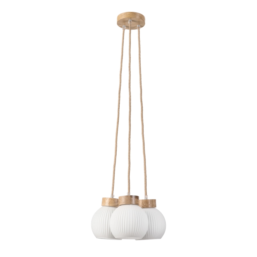 Lustre pendente com cabo LOOMIS 3xE27/15W/230V 83 cm bege/carvalho