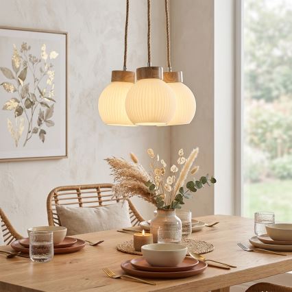 Lustre pendente com cabo LOOMIS 3xE27/15W/230V 83 cm bege/carvalho