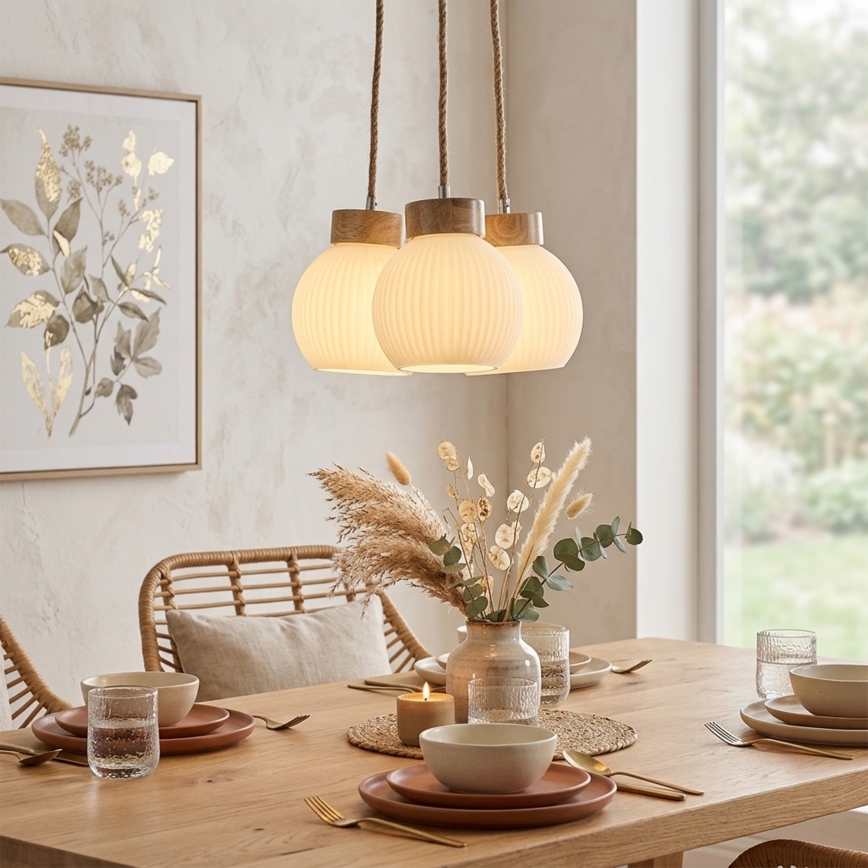 Lustre pendente com cabo LOOMIS 3xE27/15W/230V 83 cm bege/carvalho