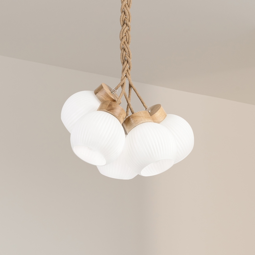 Lustre pendente com cabo LOOMIS 3xE27/15W/230V 83 cm bege/carvalho