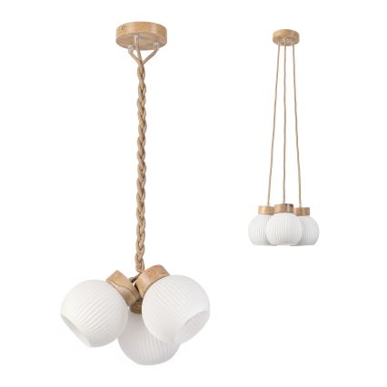 Lustre pendente com cabo LOOMIS 3xE27/15W/230V 83 cm bege/carvalho