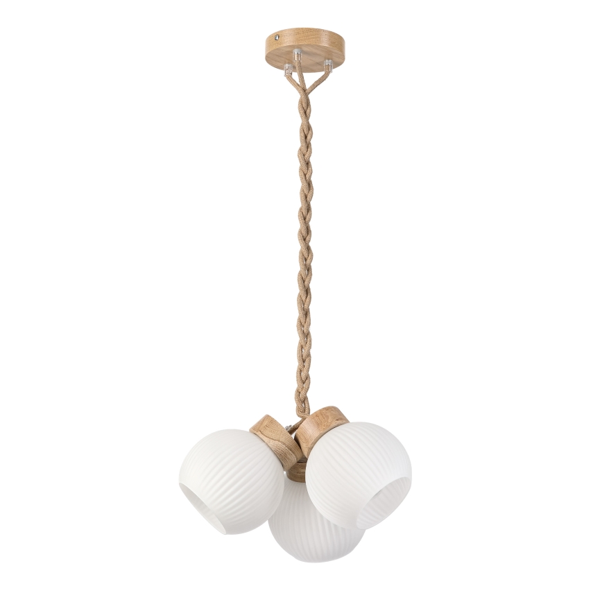 Lustre pendente com cabo LOOMIS 3xE27/15W/230V 83 cm bege/carvalho