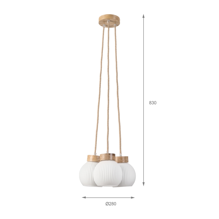 Lustre pendente com cabo LOOMIS 3xE27/15W/230V 83 cm bege/carvalho