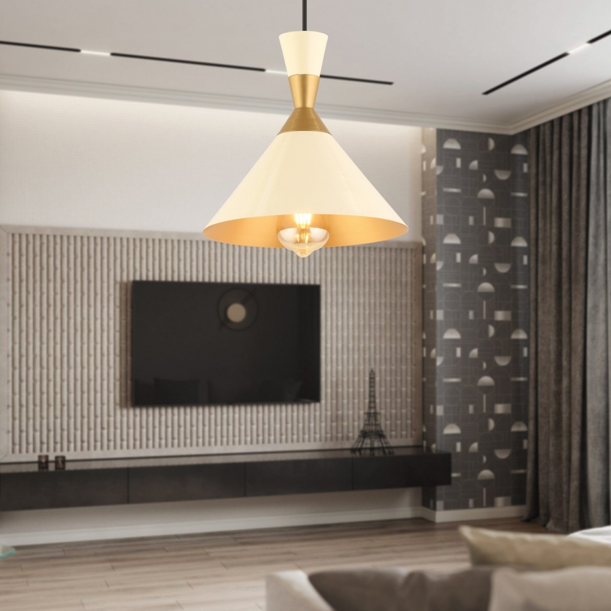 Lustre pendente com cabo MONZA 1xE27/40W/230V Ø 25 cm creme/dourado