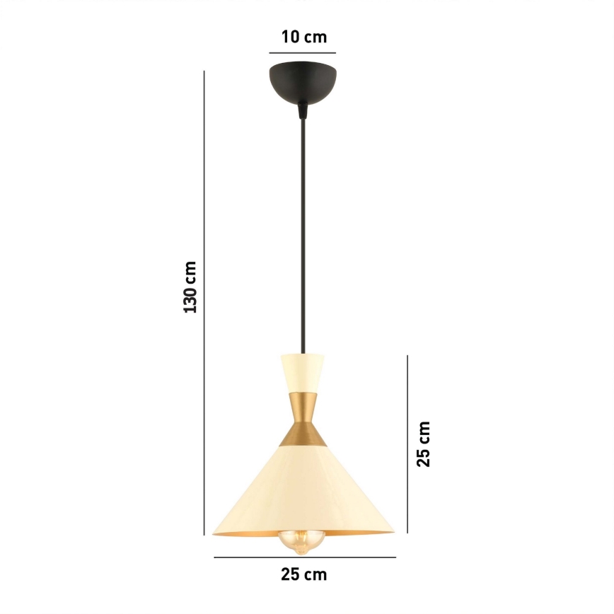 Lustre pendente com cabo MONZA 1xE27/40W/230V Ø 25 cm creme/dourado