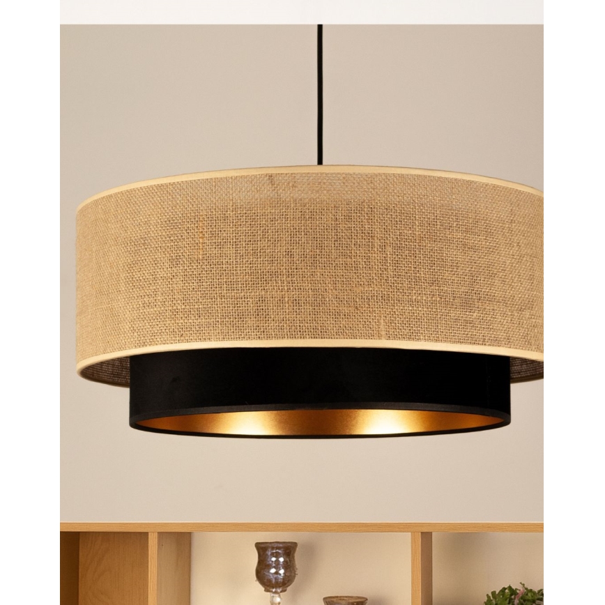 Lustre pendente com cabo SARTA 1xE27/60W/230V Ø 45 cm preto/juta