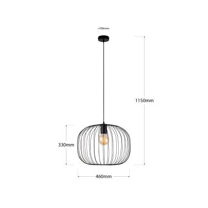 Lustre pendente com fio OVELLA, 1x E27/15W/230V, Ø 46 cm, preto