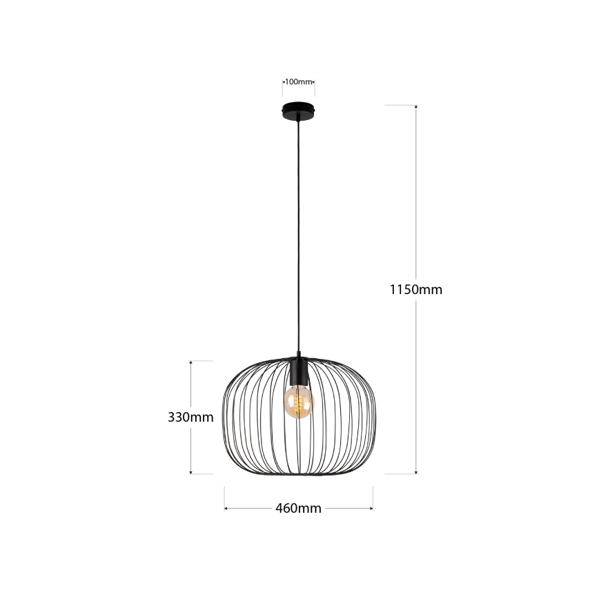 Lustre pendente com fio OVELLA, 1x E27/15W/230V, Ø 46 cm, preto