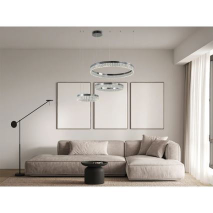 Lustre de cristal LED regulável suspenso por cabo THALIA LED/120W/230V 3000-6000K + controlo remoto