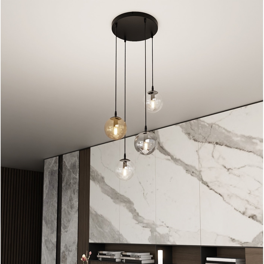 Lustre suspenso por cabo COSMO 4xE14/10W/230V diâmetro 40 cm preto/transparente/fumê/bege