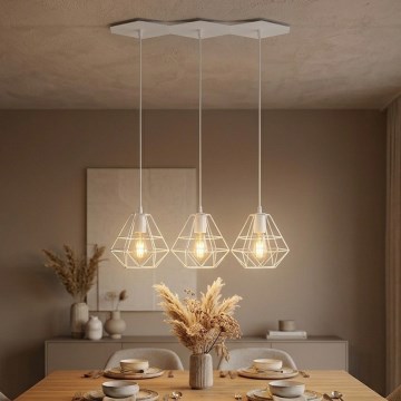 Lustre pendente em cabo DIAMOND 3xE27/60W/230V branco