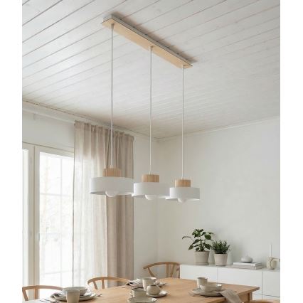 Lustre pendente em cabo KIVI 3xE27/15W/230V branco