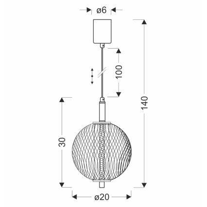Lustre pendente em cabo PUMA LED/10W/230V, diâmetro 20 cm, preto