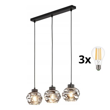 Lustre pendente em cabo ZULIA 3xE27/15W/230V preto/fumê