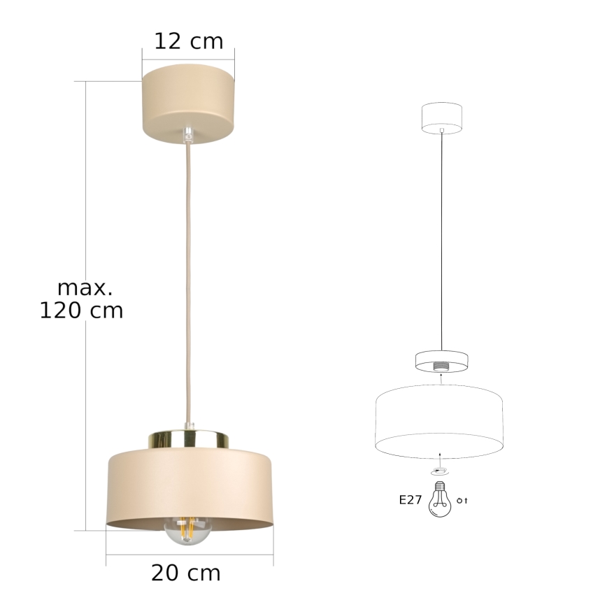Lustre pendente IGNIA 1xE27/60W/230V bege/dourado