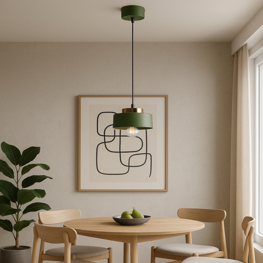 Lustre pendente IGNIA em cabo 1xE27/60W/230V verde/dourado