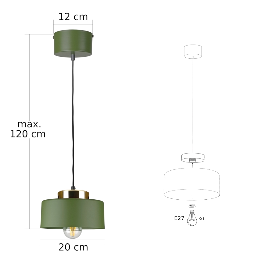 Lustre pendente IGNIA em cabo 1xE27/60W/230V verde/dourado