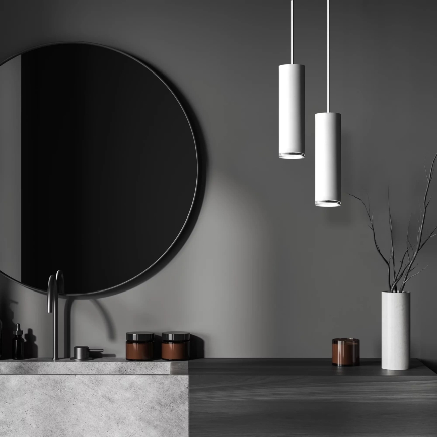 Lustre suspenso LED RGBW dimerizável para casa de banho TURYN 1xGU10/4,8W/230V 3000K IP44 branco + controlo remoto