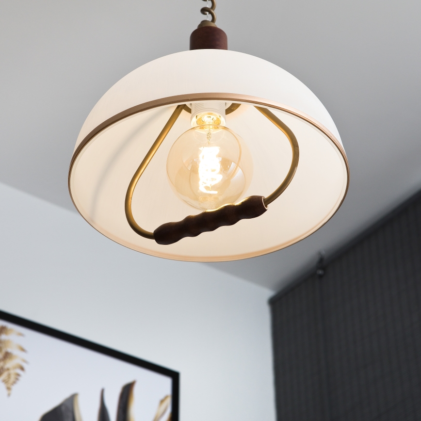 Lustre retrátil RAMONA 1xE27/60W/230V bege/ castanho escuro/pinho