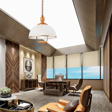 Lustre retrátil RAMONA 1xE27/60W/230V bege/marrom/pinho