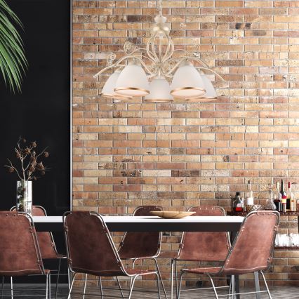 Lustre RETRO II em corrente — 5x E27/60W/230V, acabamento pátina branca