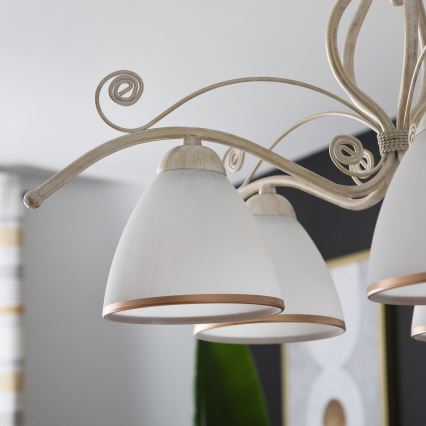 Lustre RETRO II em corrente — 5x E27/60W/230V, acabamento pátina branca