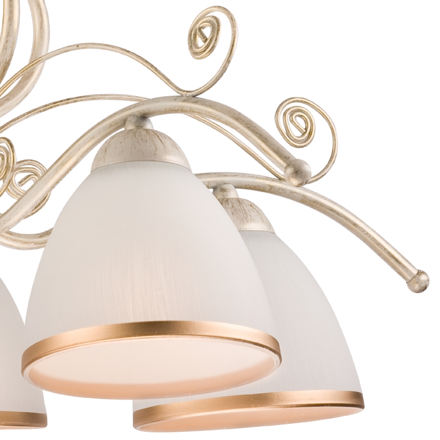 Lustre RETRO II em corrente — 5x E27/60W/230V, acabamento pátina branca