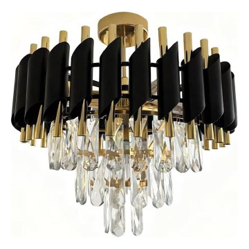 Lustre sobreposto CRISTAL 5xE14/10W/230V Ø 38 cm preto/dourado