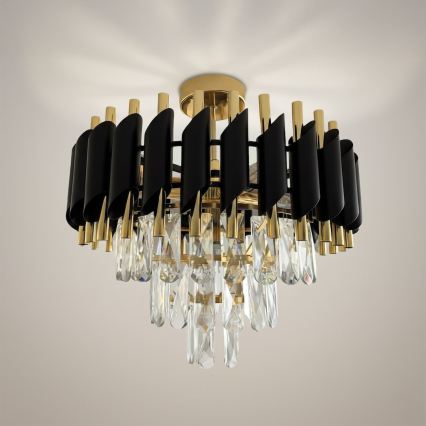 Lustre sobreposto CRISTAL 5xE14/10W/230V Ø 38 cm preto/dourado