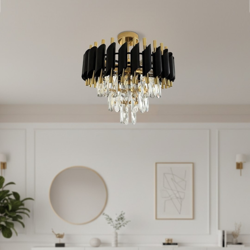 Lustre sobreposto CRISTAL 5xE14/10W/230V Ø 38 cm preto/dourado