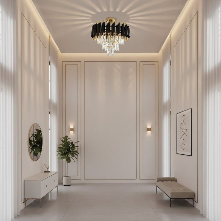Lustre sobreposto CRISTAL 5xE14/10W/230V Ø 38 cm preto/dourado