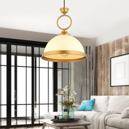 Lustre suspenso a cabo MONZA 1xE27/40W/230V Ø 26 cm creme/bronze
