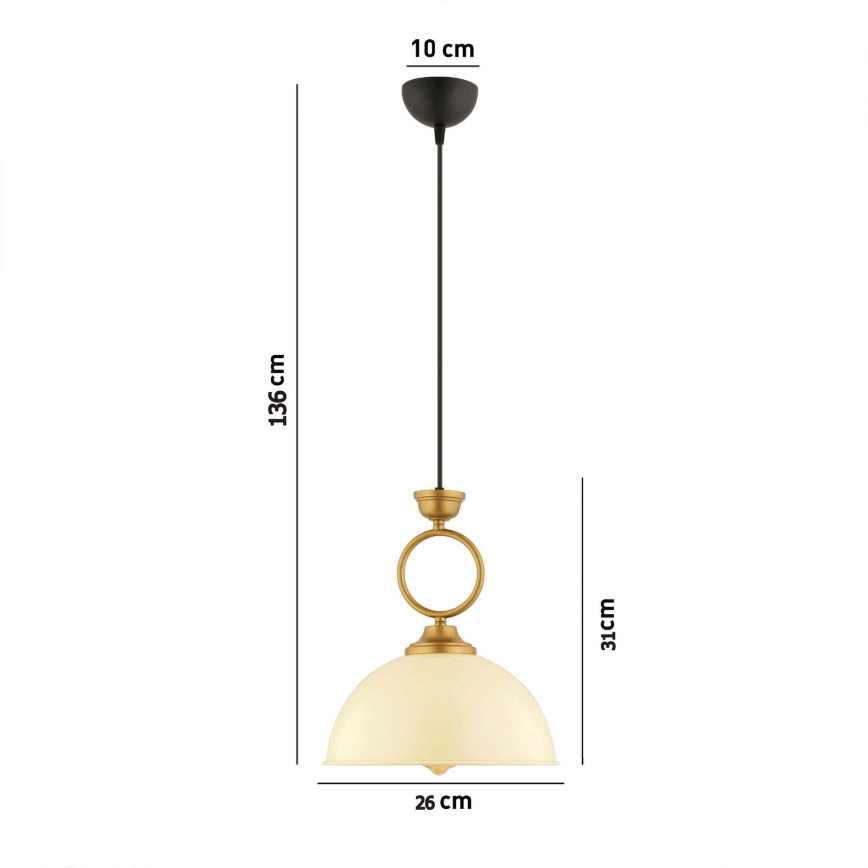 Lustre suspenso a cabo MONZA 1xE27/40W/230V Ø 26 cm creme/bronze