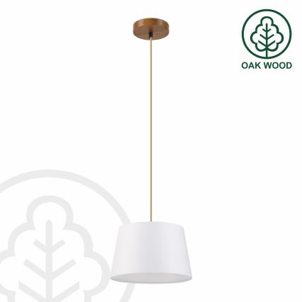 Lustre suspenso AIDA com cabo, 1xE27/60W/230V, Ø 25 cm, carvalho/marrom/branco