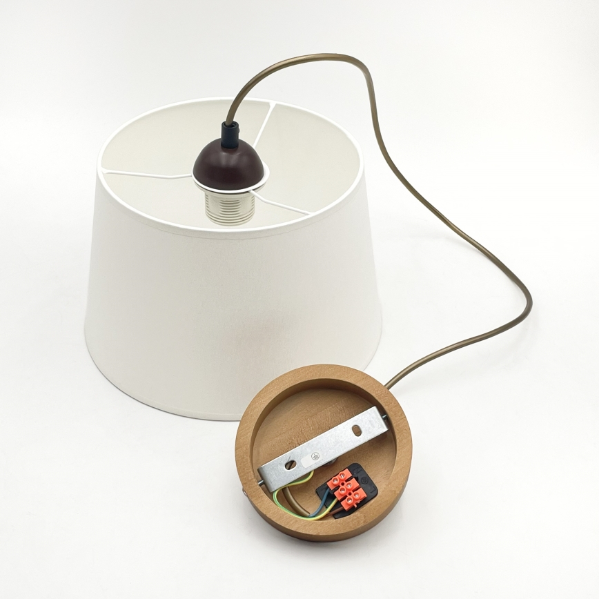 Lustre suspenso AIDA com cabo, 1xE27/60W/230V, Ø 25 cm, carvalho/marrom/branco