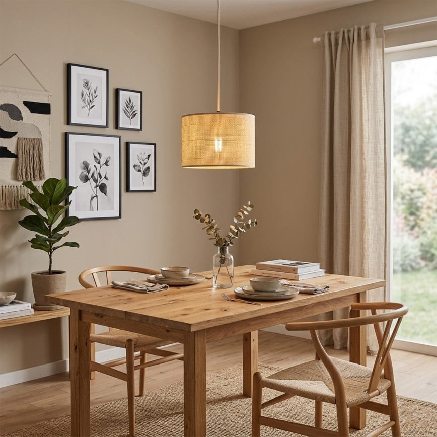 Lustre suspenso com cabo AIDA 1xE27/15W/230V Ø 35 cm carvalho/rafia