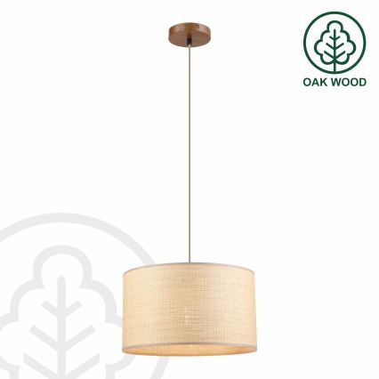 Lustre suspenso com cabo AIDA 1xE27/15W/230V Ø 35 cm carvalho/rafia