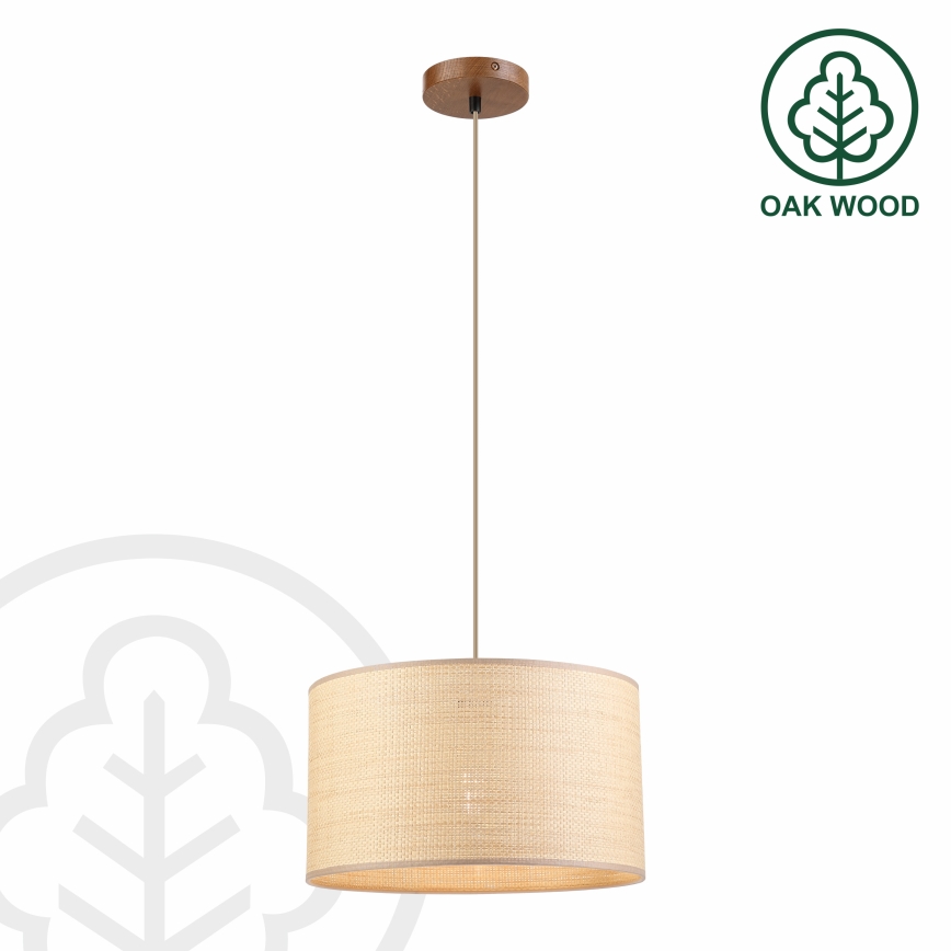 Lustre suspenso com cabo AIDA 1xE27/15W/230V Ø 35 cm carvalho/rafia