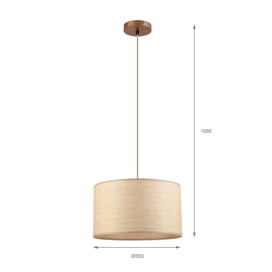 Lustre suspenso com cabo AIDA 1xE27/15W/230V Ø 35 cm carvalho/rafia