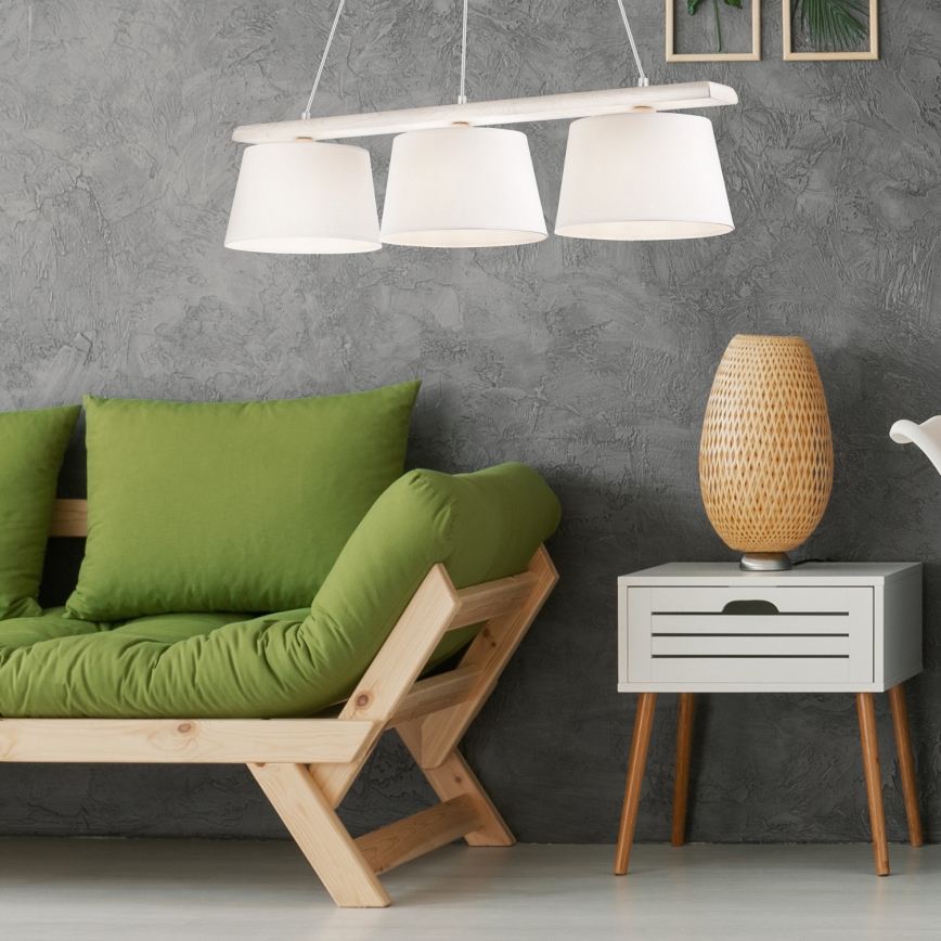 Lustre suspenso com cabo AIDA 3xE27/60W/230V carvalho/branco