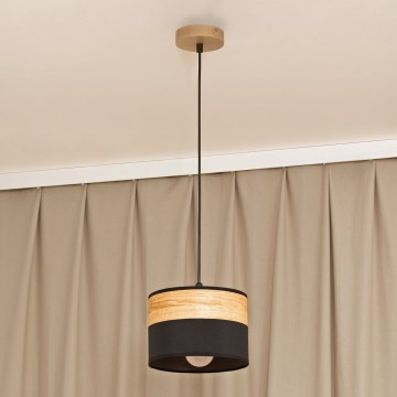 Lustre suspenso com cabo ALBA 1xE27/15W/230V, diâmetro 20 cm, preto/castanho