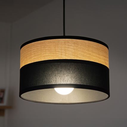 Lustre suspenso com cabo ALBA 1xE27/15W/230V, diâmetro 20 cm, preto/castanho